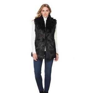 Adrienne Landau Womens Black Faux
Fur Long Vest Pockets Lined Size Medium